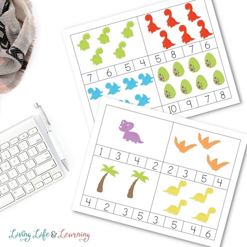 dinosaur counting cards and puzzles