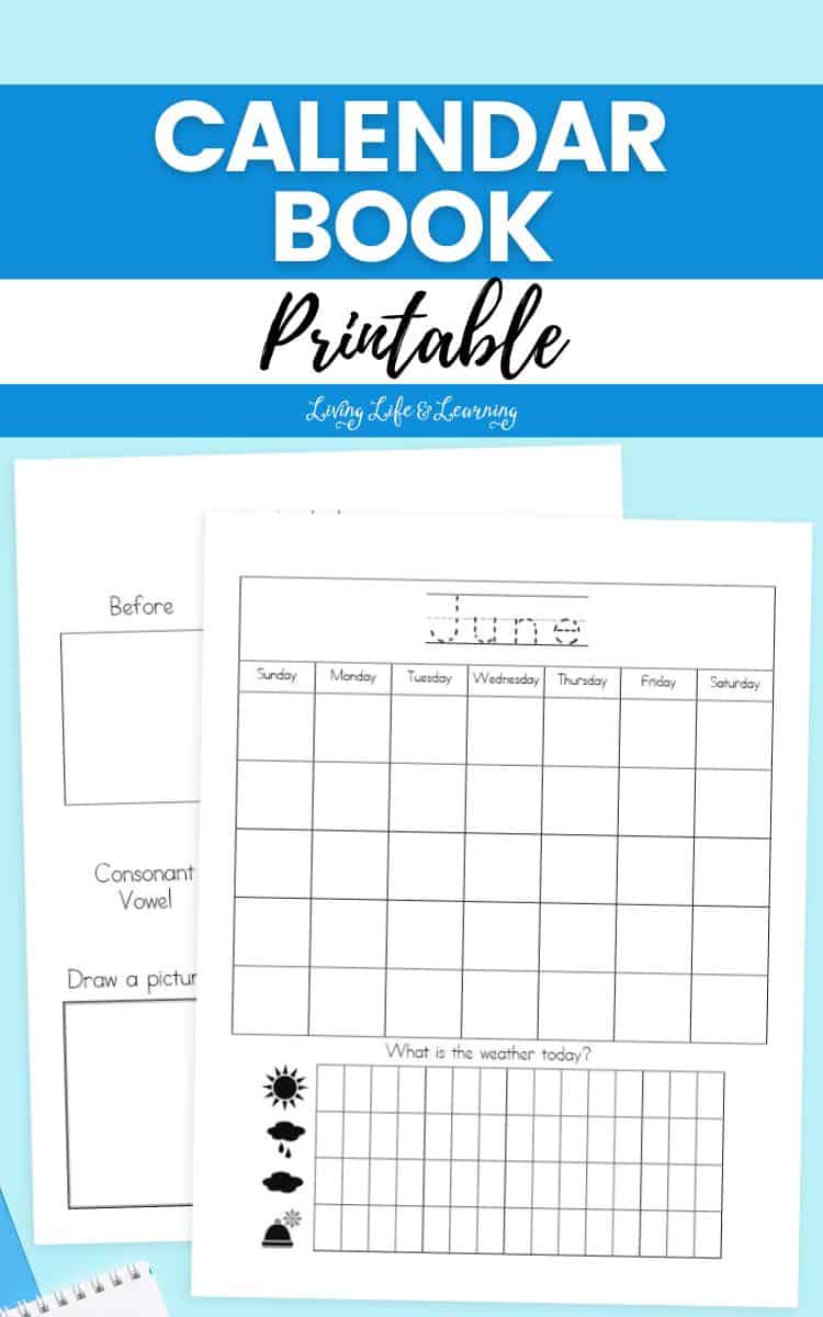 Teach your child to keep track of the days of the week, letters and numbers with these My Calendar Book printables - perfect for preschool and kindergarten students! #preschool #kindergarten #learning #homeschool #education #calendar pages of My Calendar Book Printable on a table