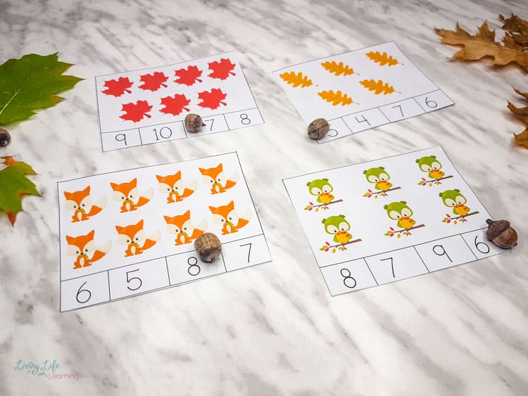 fall counting cards and puzzles 