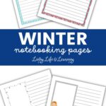 Winter Notebooking Pages: Winter-themed notebooking pages scattered across the background.