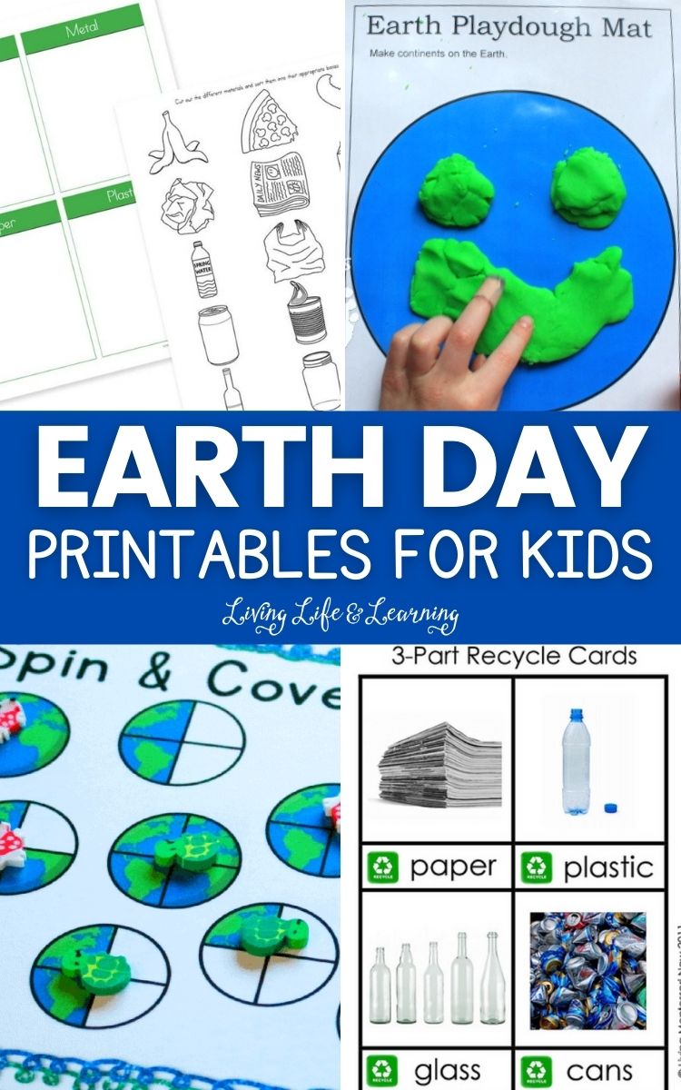 collage of Earth day printables for kids