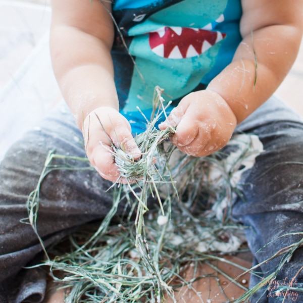 Quick and simple messy activities for toddlers: Three simple ingredients make for a ton of fun with this Goopy Grass Sensory Play activity!