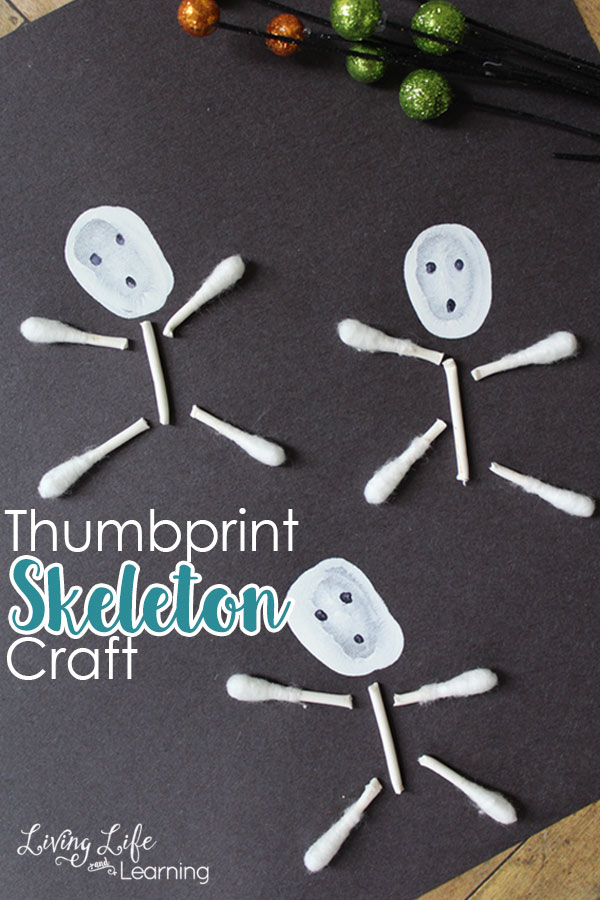 A cute thumbprint skeleton craft this is perfect for Halloween lovers or those little scientists learning about the human body.