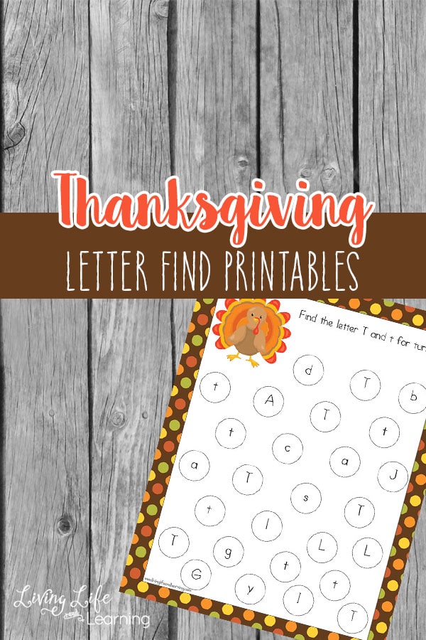 Have fun find different letters in this Thanksgiving letter find printables, fun for preschoolers and kindergarten students