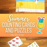 Summer Counting Cards and Puzzles on a table