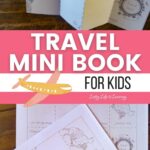 There are two images of the Travel Mini book for Kids on a table.