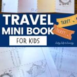 There are two images of the Travel Mini book for Kids on a table.