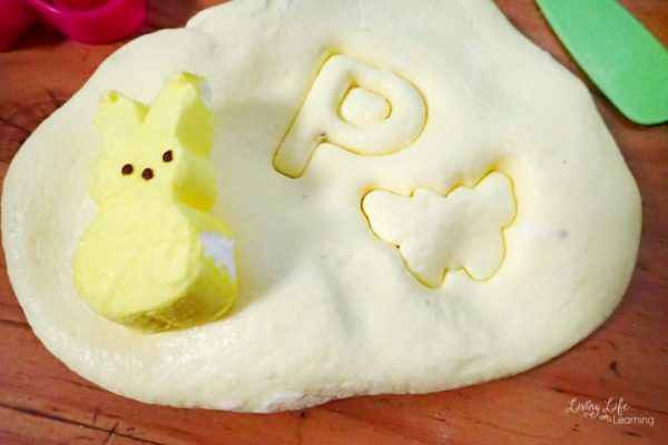 playing with peeps play dough