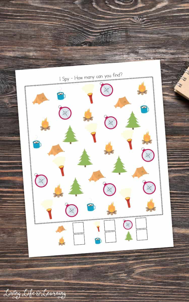 A page included in the Camping I Spy Printables