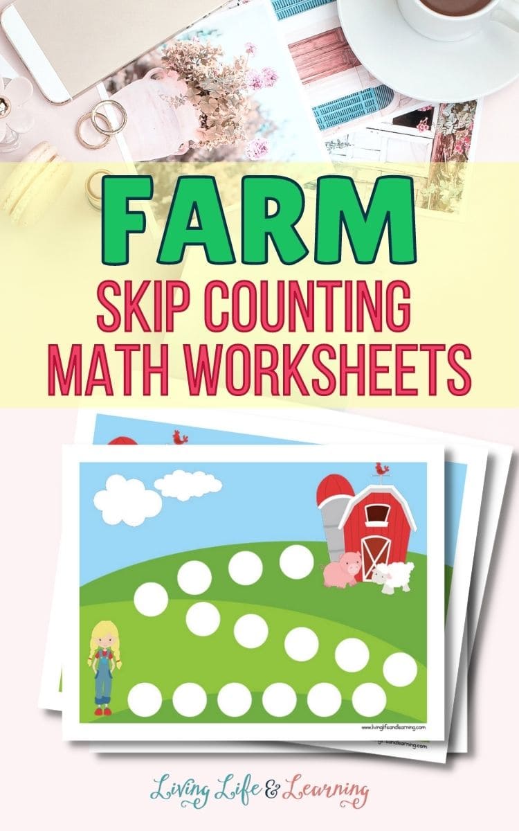 farm skip counting math worksheets on a table