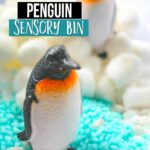 Easy Penguin Sensory Bin with cottonballs and gravel