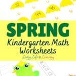 Two images of Spring Kindergarten Math Worksheets on a table.