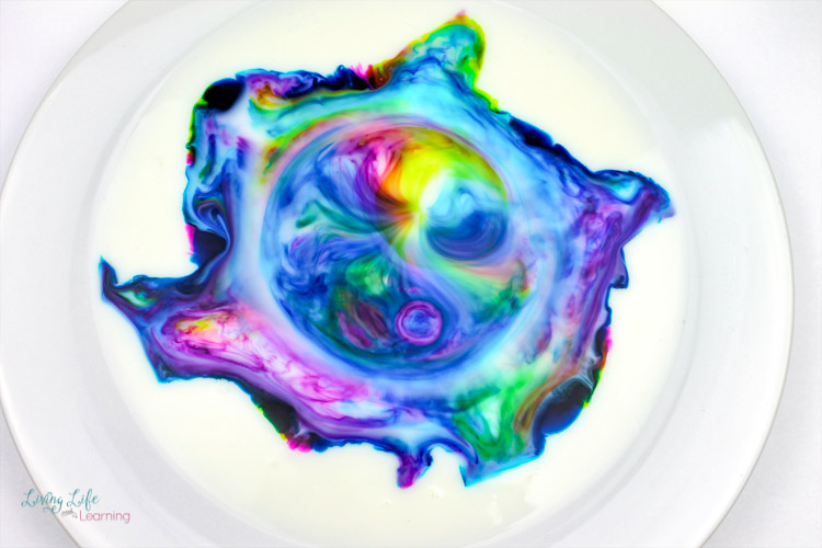 Check out the fun colorful patterns in the magic milk experiment.