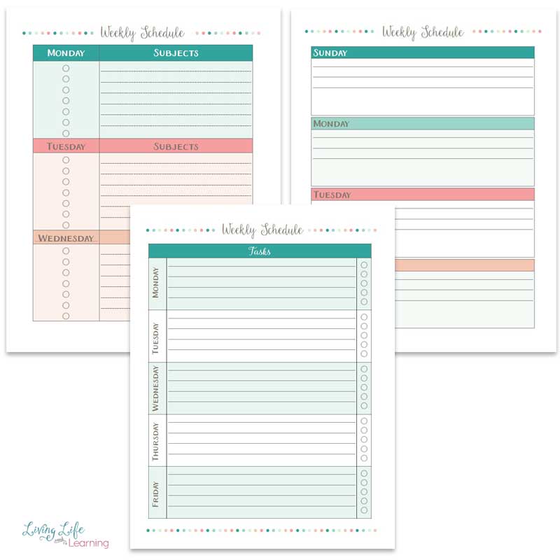 Weekly Homeschool Schedule Printables
