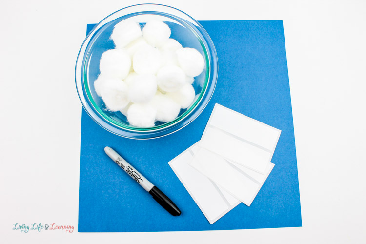 supplies needed for cotton ball cloud activity