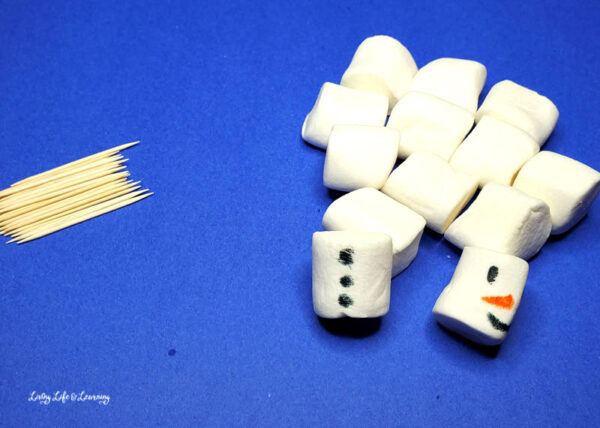 Simple Snowman Marshmallow STEM challenge supplies