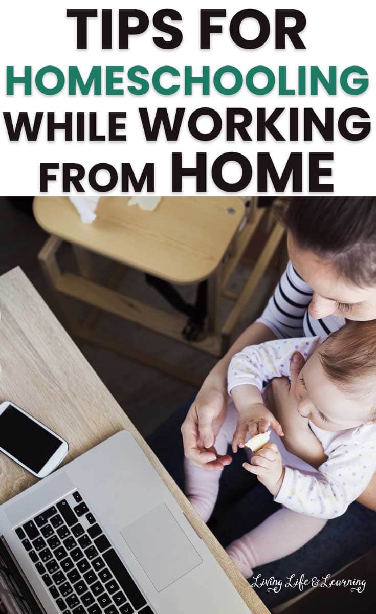 baby sitting in moms lap at a desk with a laptop in a blog post about Tips for Homeschooling While Working from Home