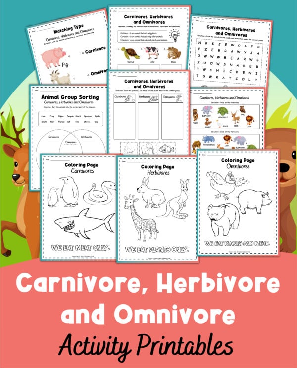 Carnivore, Herbivore, and Omnivore Worksheets