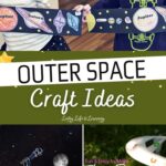 There are three outer space craft ideas in the image. The top craft idea is solar system craft. The bottom right image is constellation craft and the last bottom right craft is a flying saucer