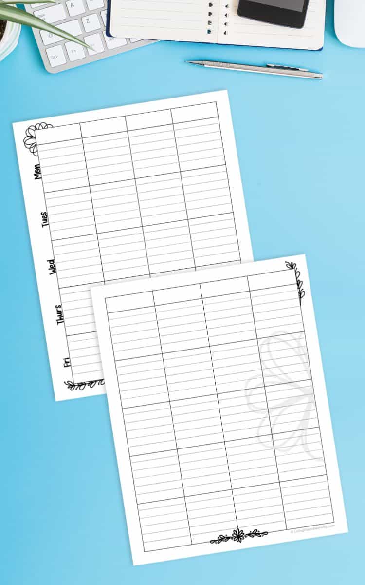 Lesson Planning Pages on a blue table