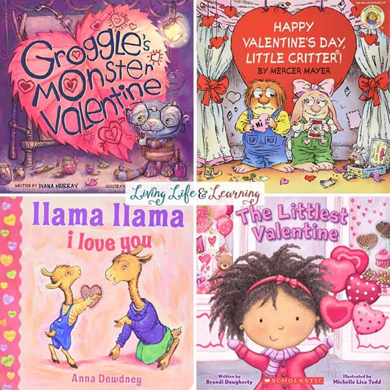 collage of books as part of the Valentine's Day Activities for Kids list