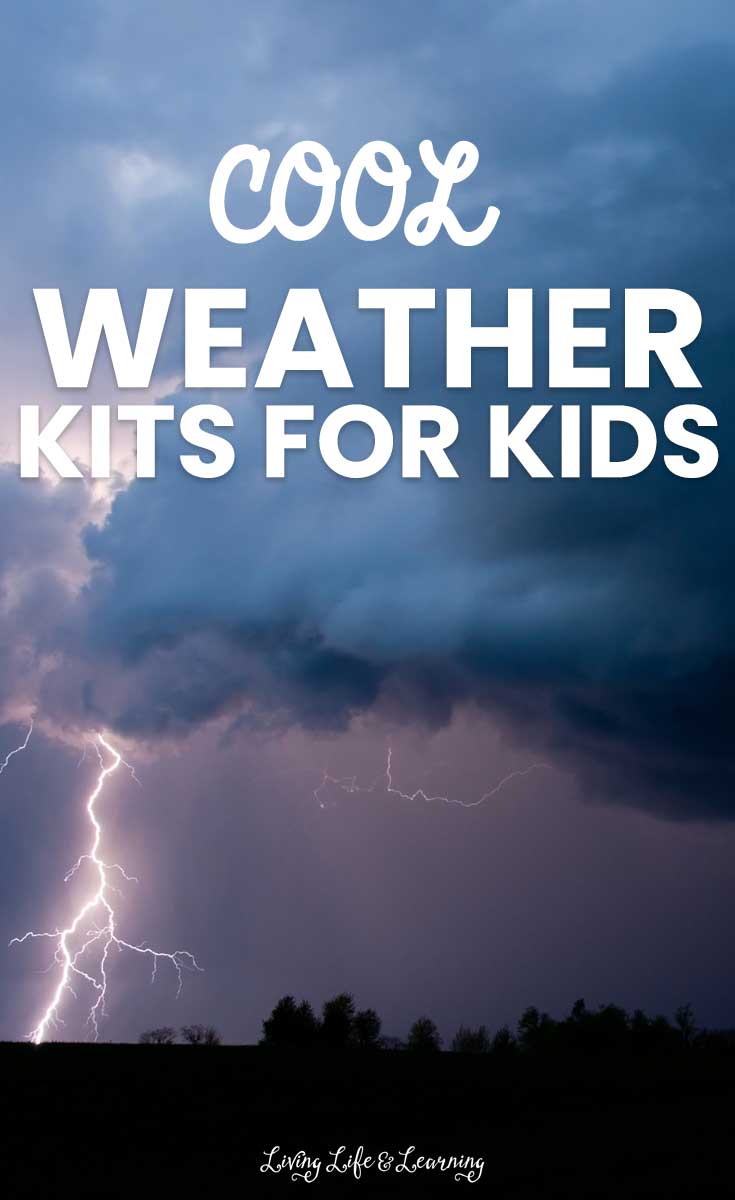 A dark cloud showing lightning on the horizon for a post about Weather Kits for Kids