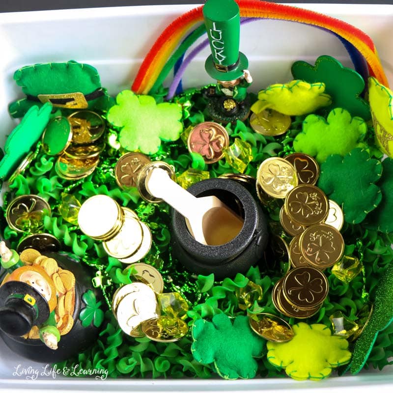 sensory bin for St. Patrick's day 