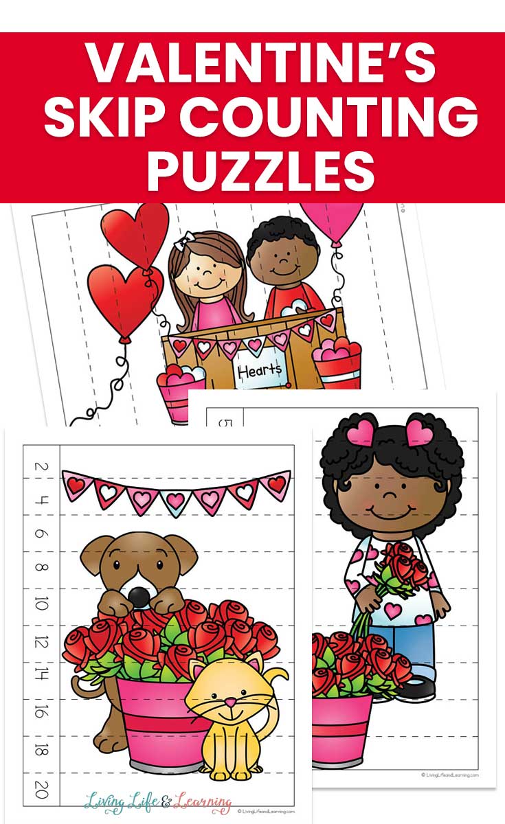 valentine's day skip counting puzzles