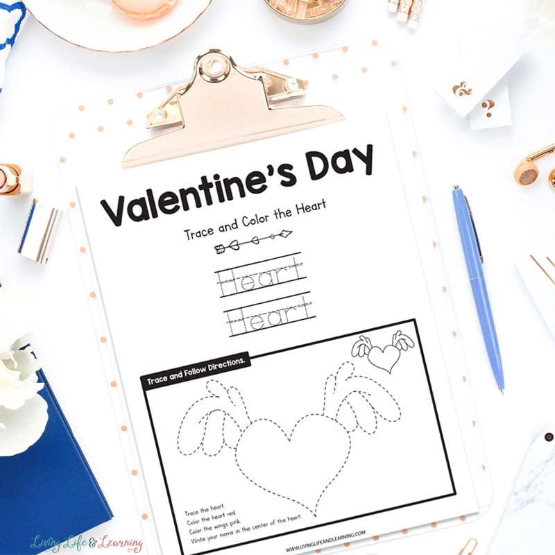 tracing printable for valentine's day 