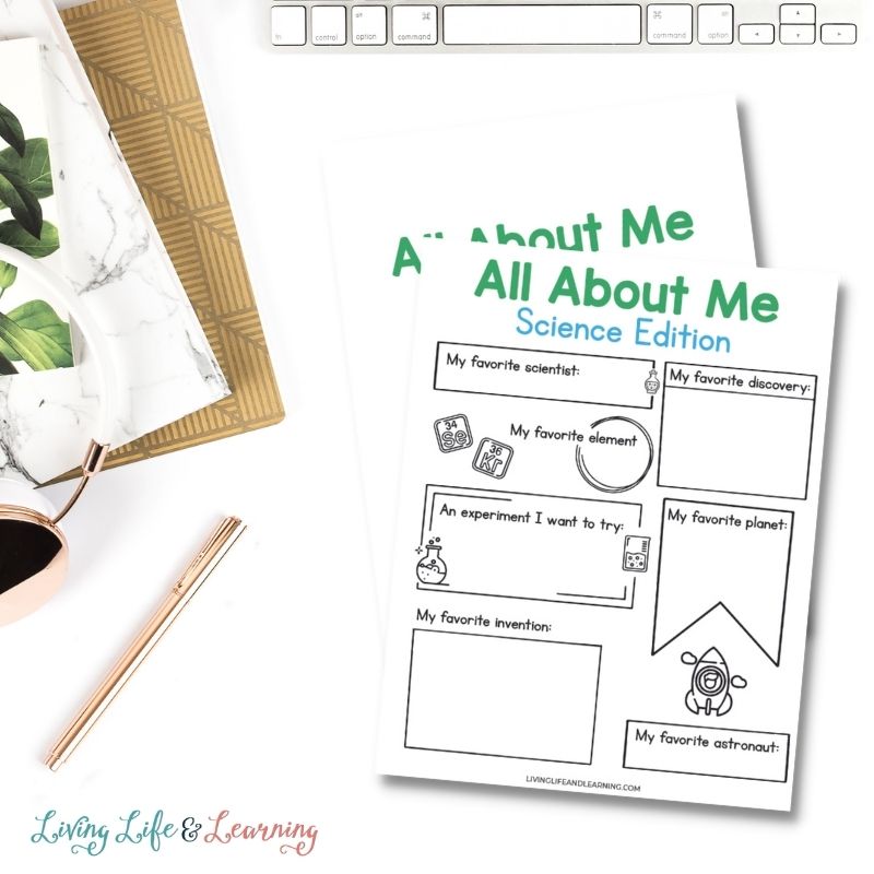 all about me worksheet - science edition information worksheets placed on a table next to a pen