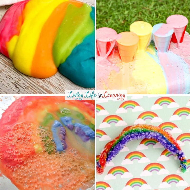 Collage of colorful rainbow activities for kids
