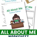 All about me: science edition printables on a table next to a pen