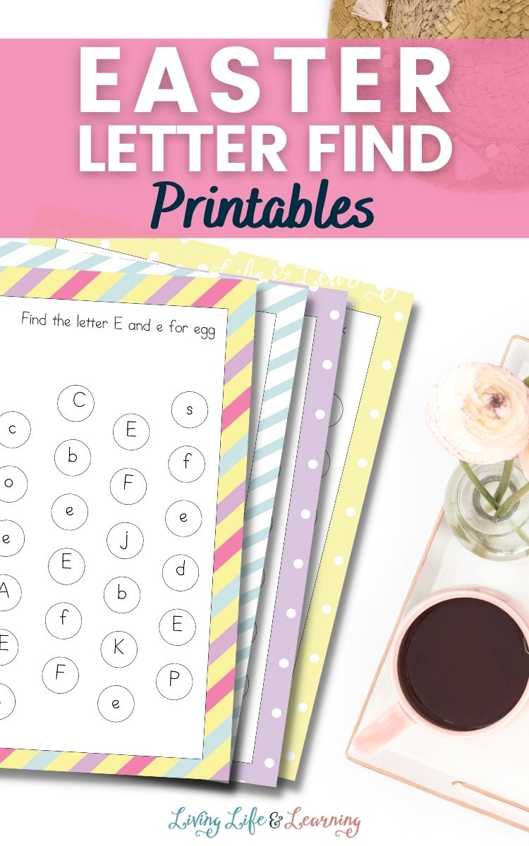 easter letter find printables on a table next to a cup of hot chocolate and flowers