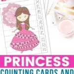 Princess counting cards and puzzles on a table beside a pink candle