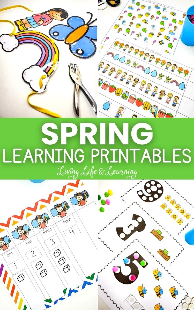collage of spring learning printables