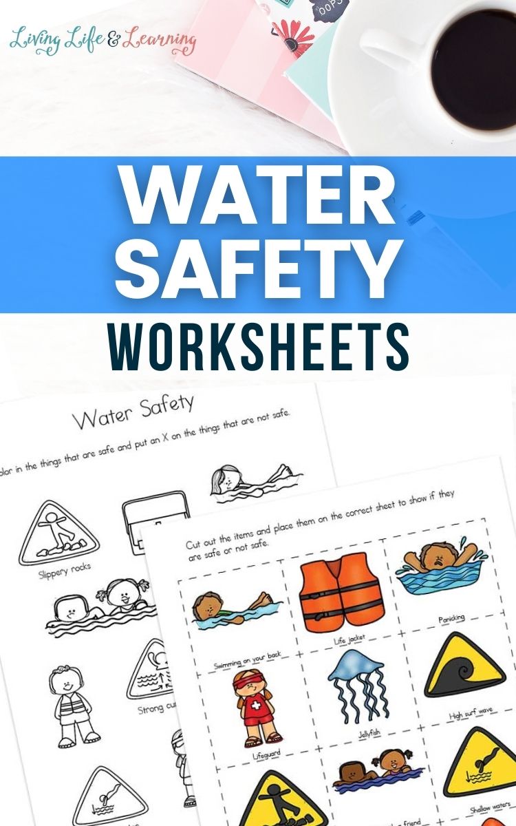 water safety worksheets on a table next to a cup of coffee