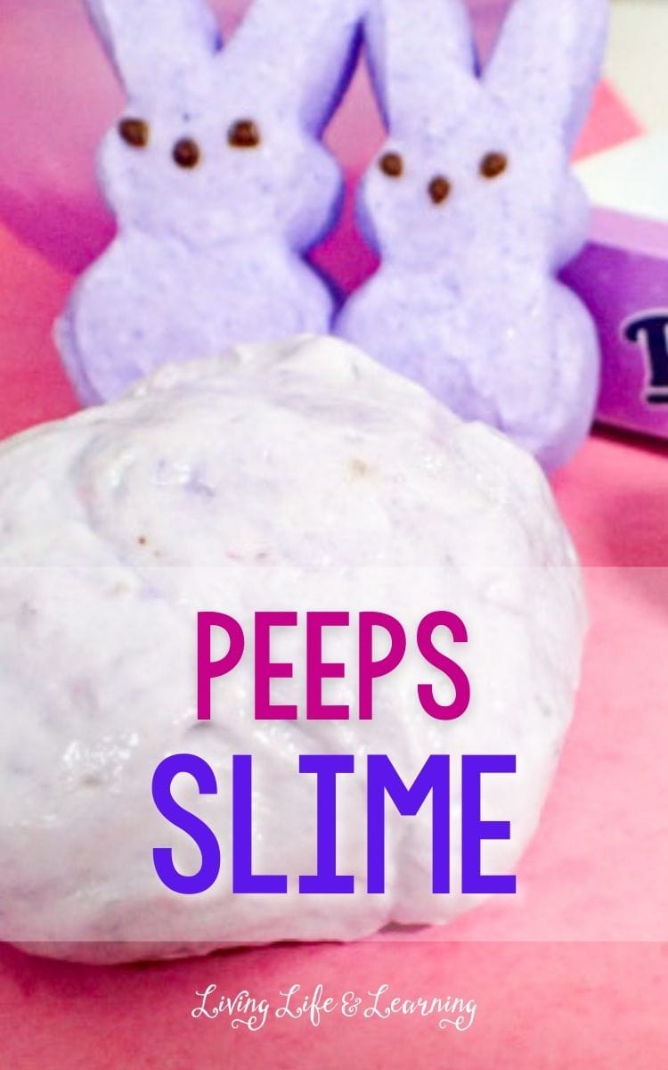 Purple Peeps Slime on the table with 2 purple peeps candy in the back
