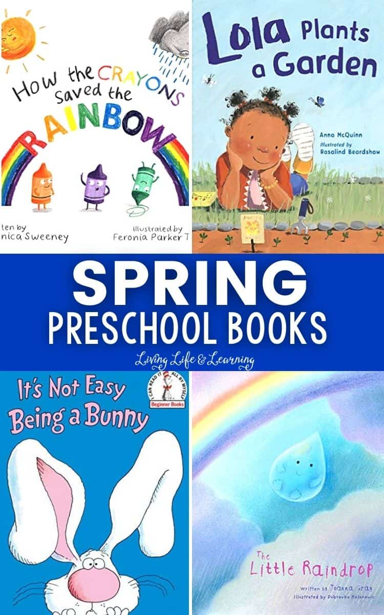 collage of spring preschool books