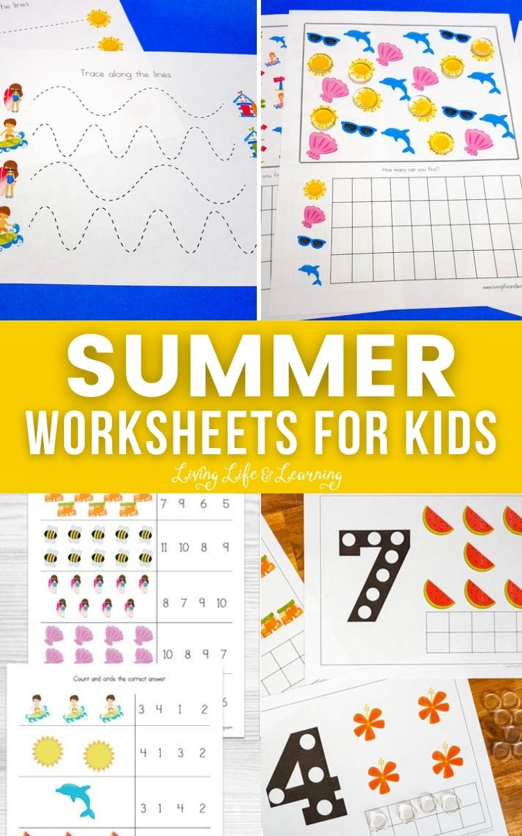 collage of summer worksheets for kids