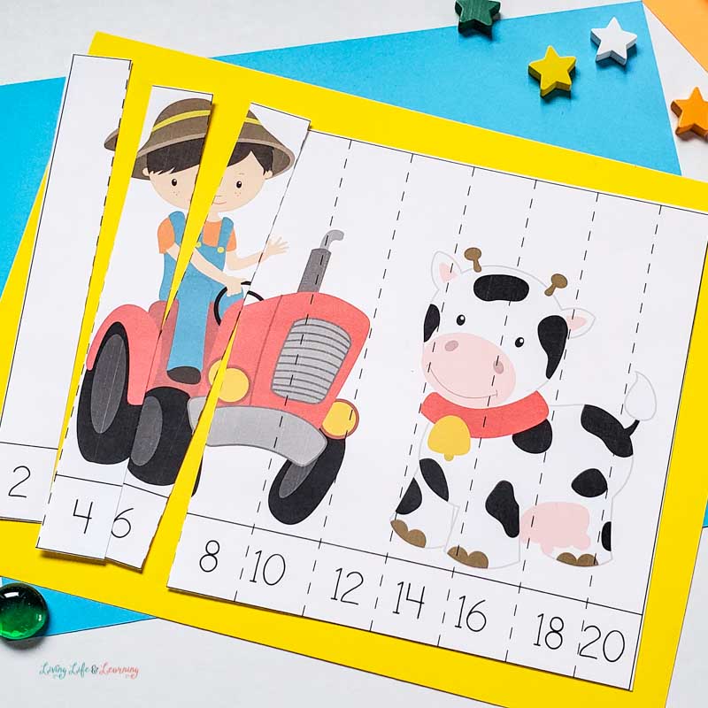 Farm skip counting puzzle by 2