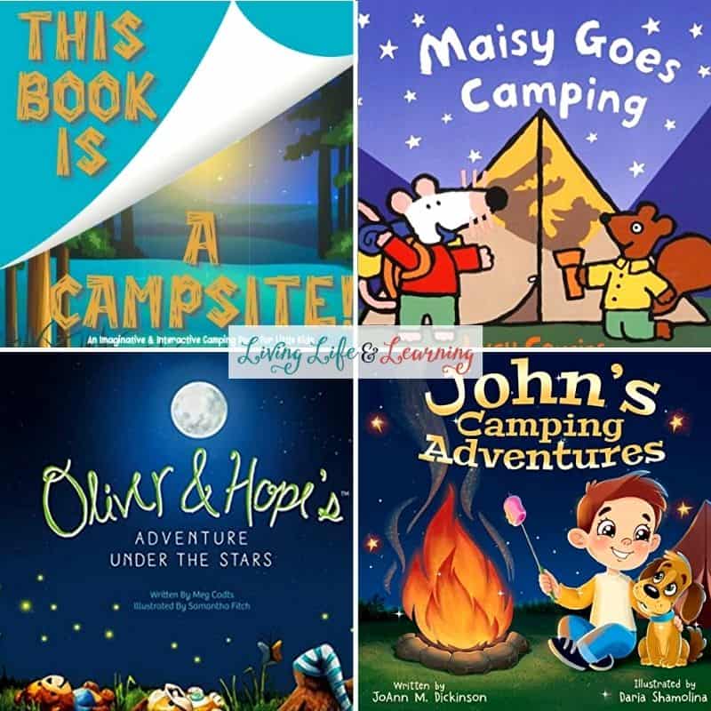 Collage of favorite Camping Books for Preschoolers