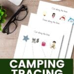 Camping Tracing Worksheets on a table