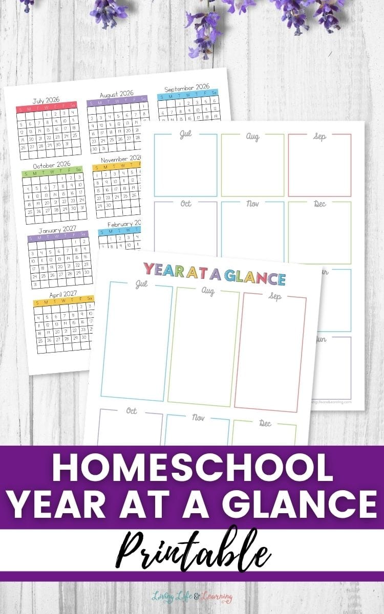 Homeschool Year At A Glance Printable on a table