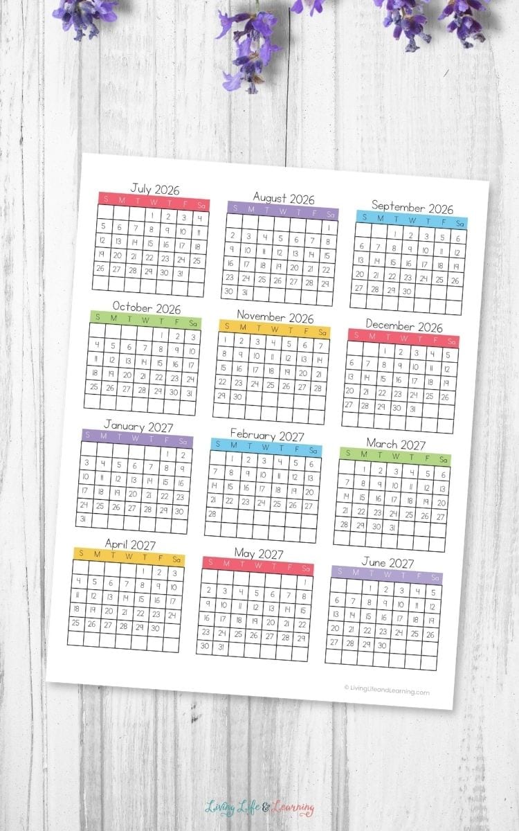Homeschool Year At A Glance Printable on a table