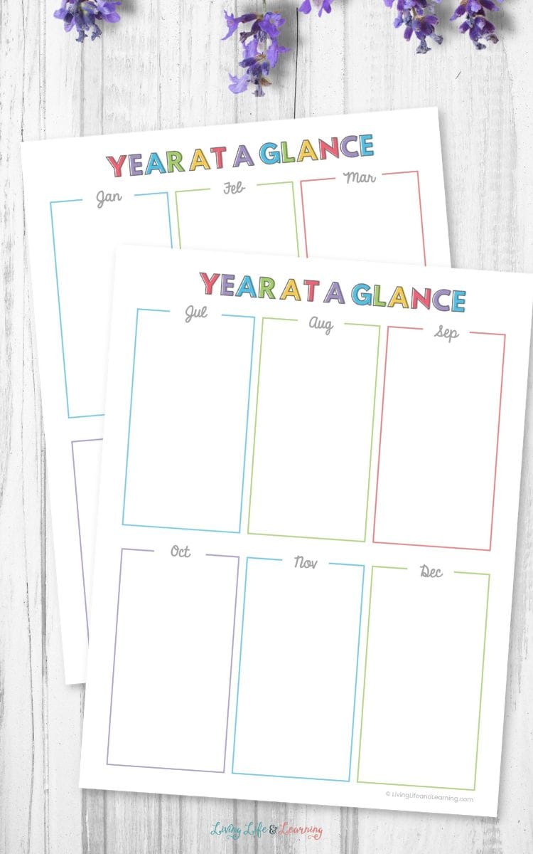 pages of Homeschool Year At A Glance Printable