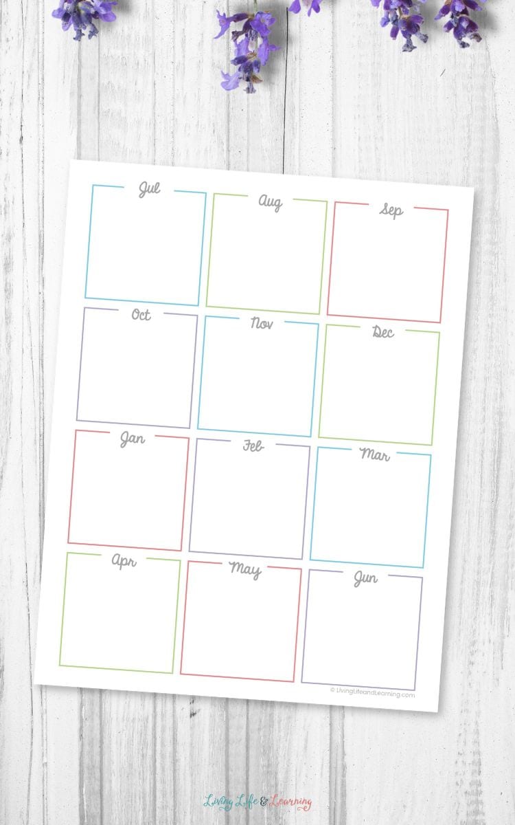 Homeschool Year At A Glance Printable on a table