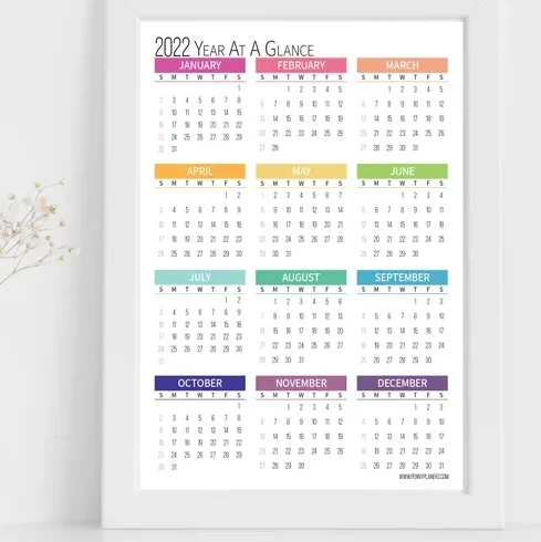 2022 Rainbow Color Block Calendar