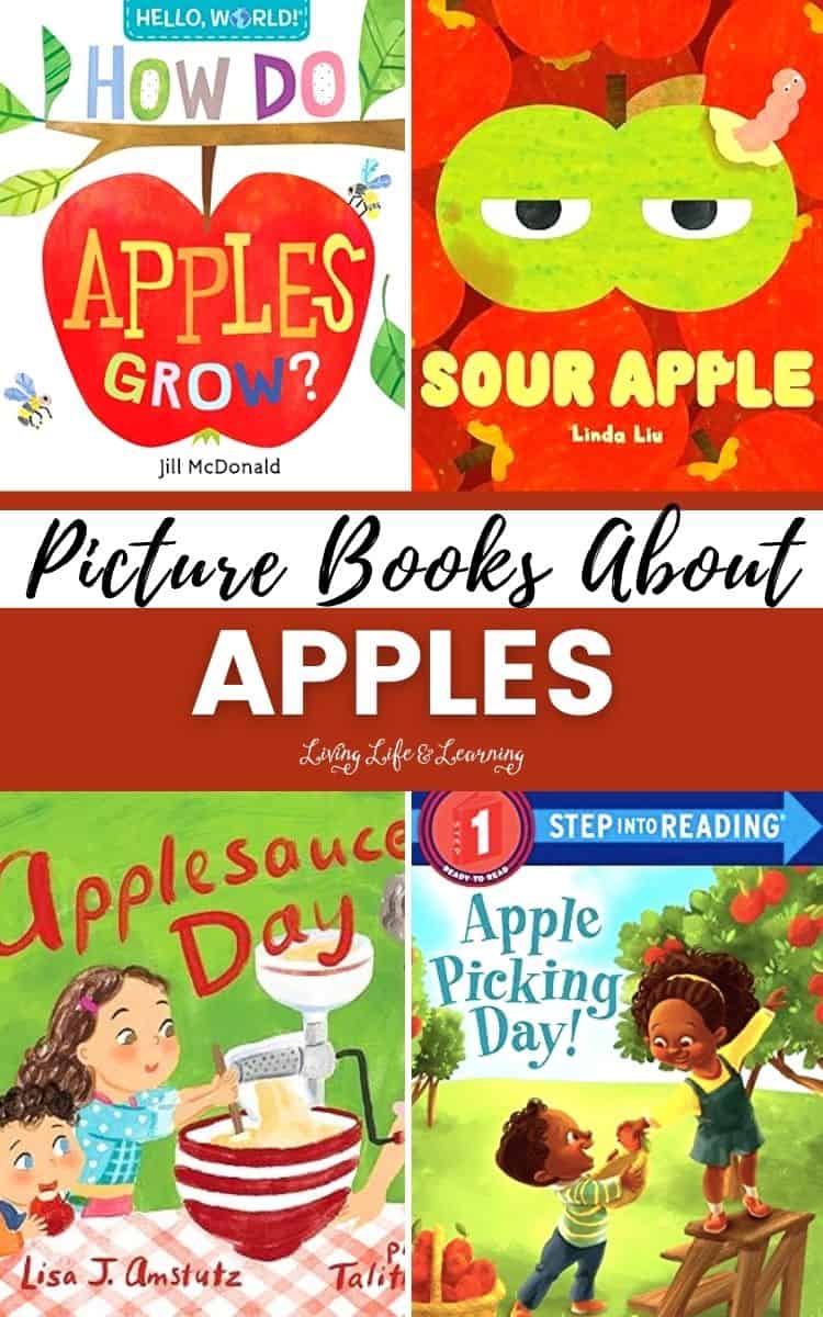 collage of picture books about apples