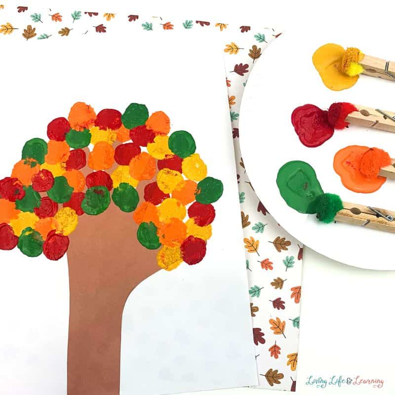 Fall Tree Craft with Pom Poms