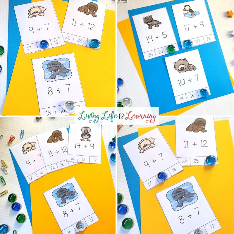 There are four photos in this image showcasing the different types of arctic animal addition cards.